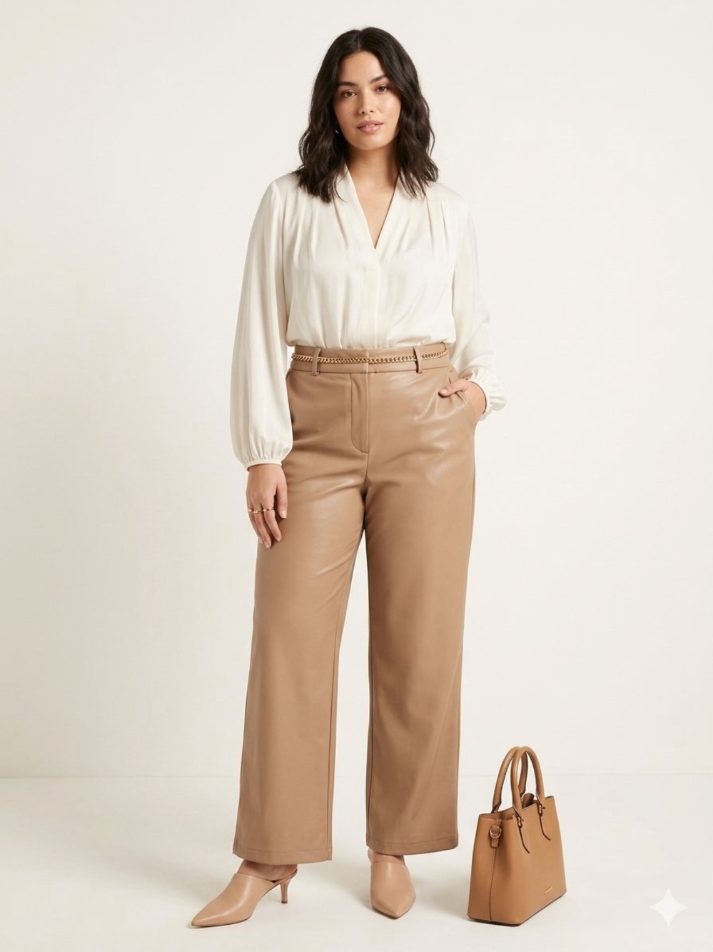 Lane Bryant Tan Wide-Leg Faux Leather Pants